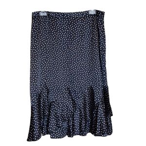 Nygard collection black and white polka dot silk ruffle skirt